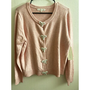 Women's MADISON + HUDSON Pink Cardigan with Silver Bows, Size L